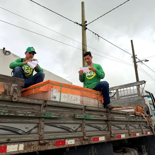 Equipe carregando caixas de piso no caminhão da loja